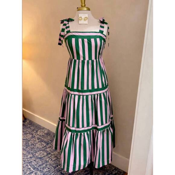 PINCH Dresses & Skirts - NEW PINCH women's striped tiered maxi dress in green/ pink